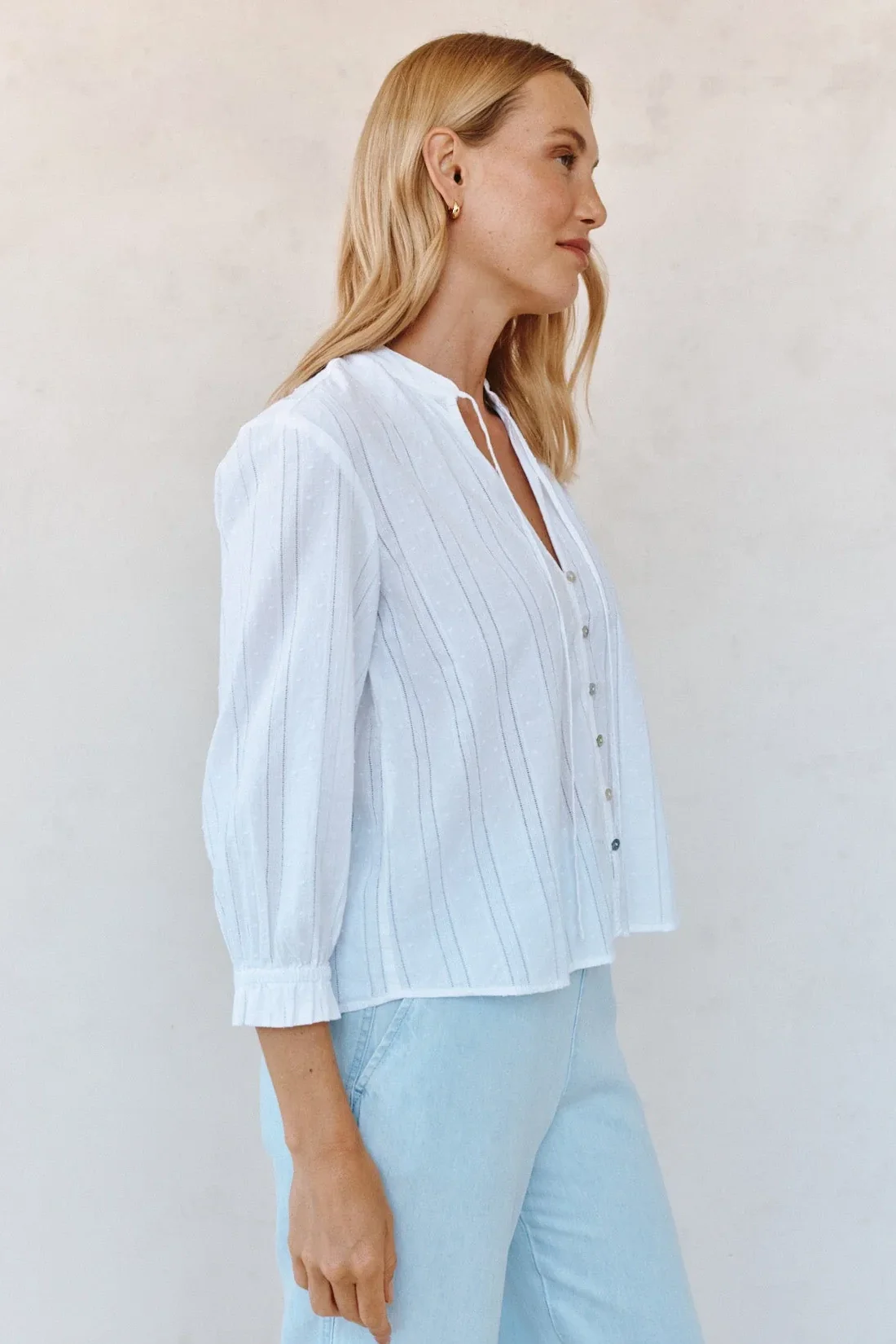 3/4 Sleeve Tie Neck Blouse - Image 2