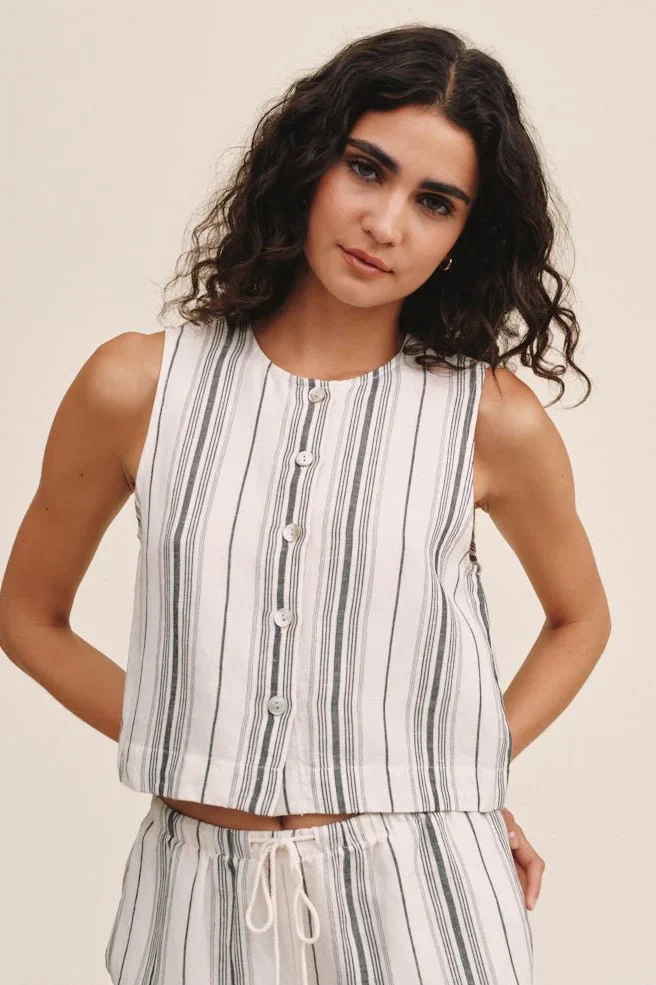 Sleeveless Button Front Top