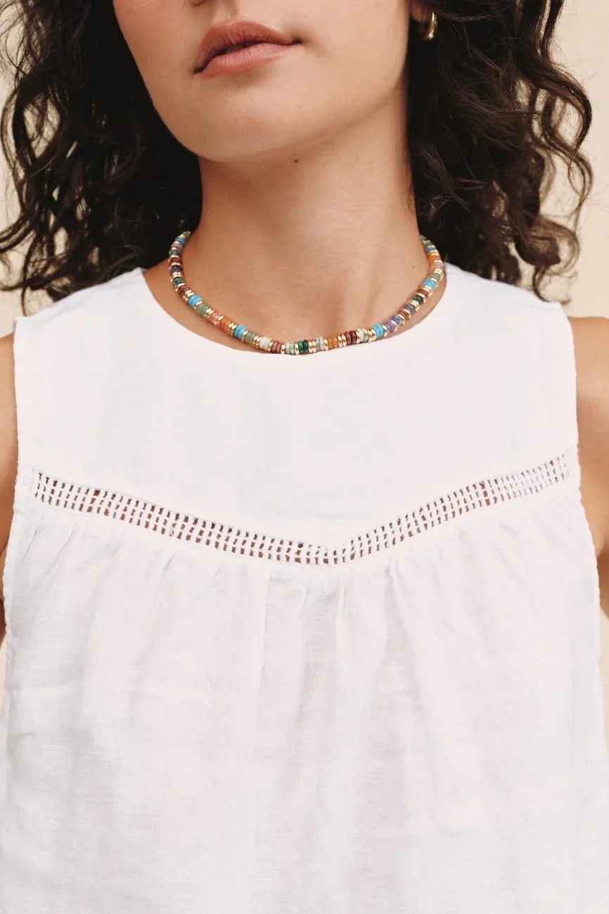 Sleeveless Trimmed Yoke Seam Top - Image 4