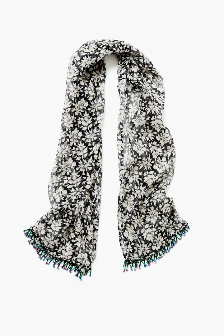 Beaded Silk Scarf Black