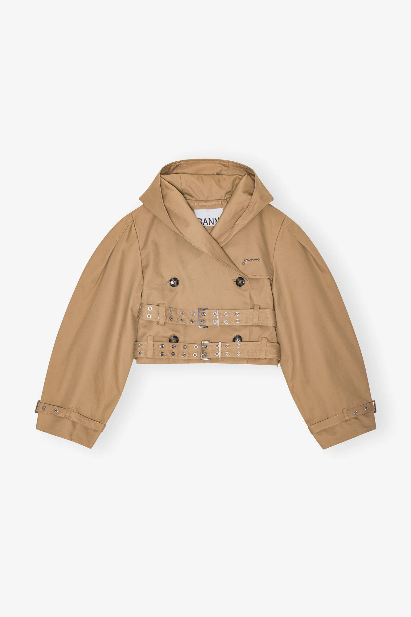 Camel Bonded Cotton Short Trench Jacket - Image 3