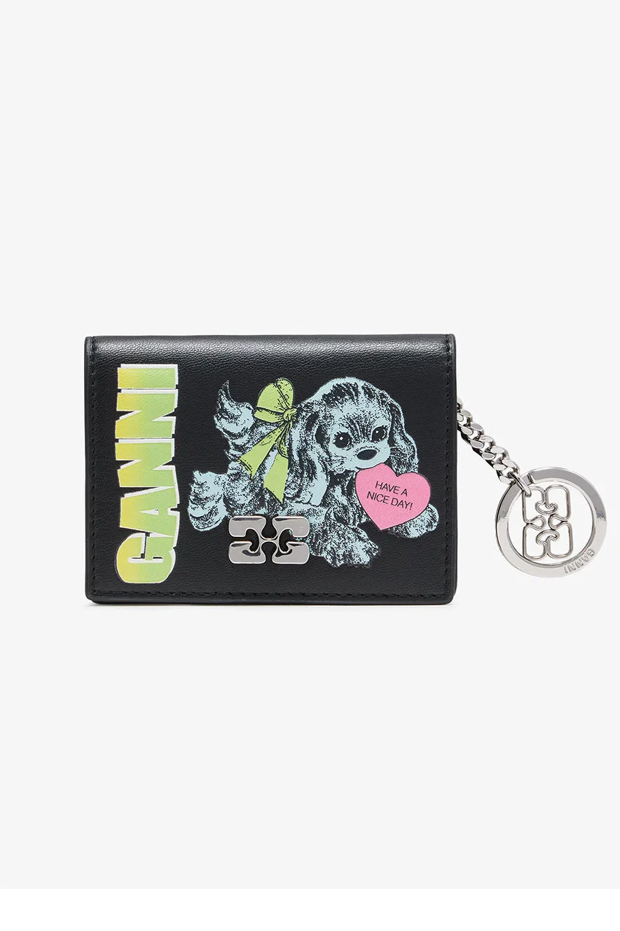 Card Holder in Blue With Flap and Dog