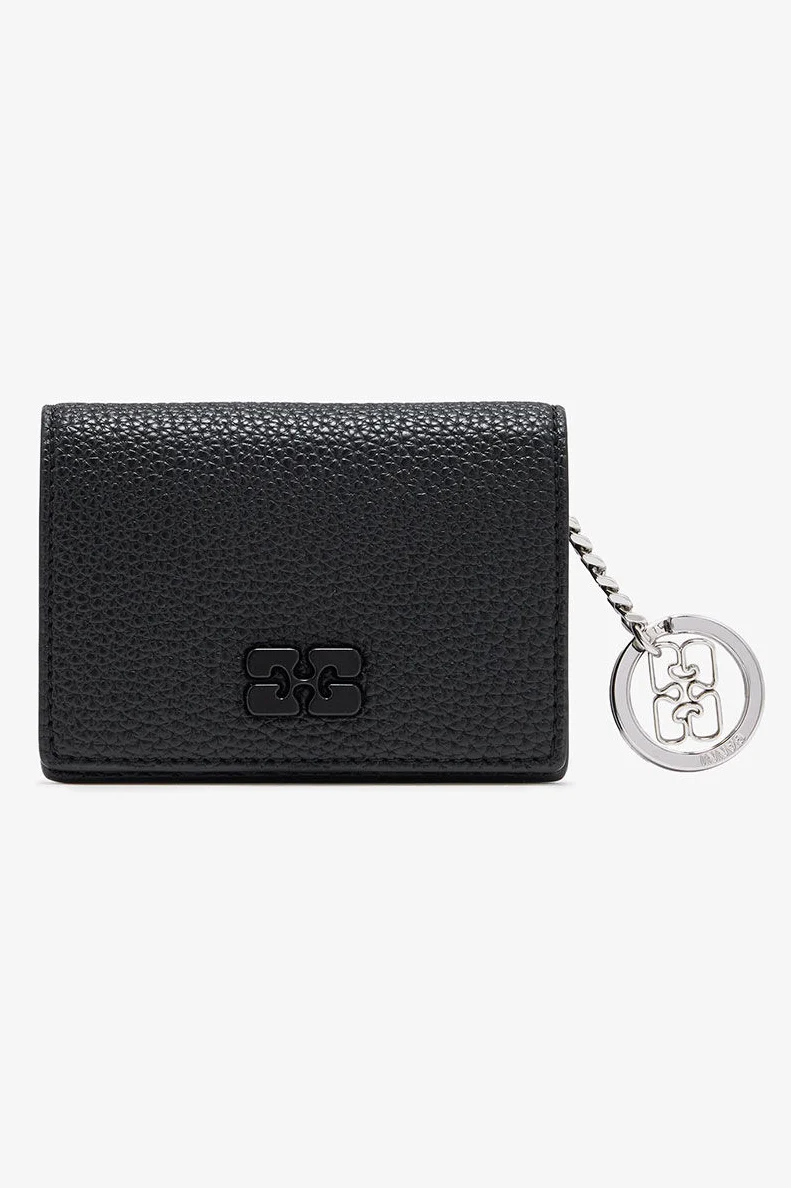 Card Holder With Flap in Grained Black