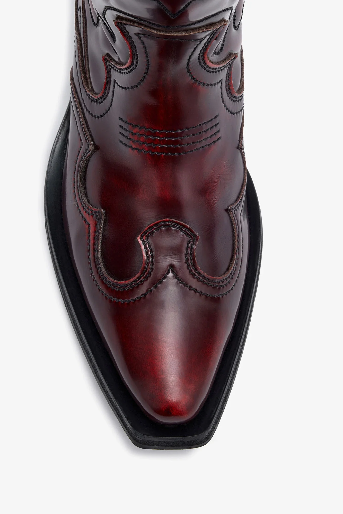 Mid Shaft Embroidered Western Boots in Burgundy - Image 3