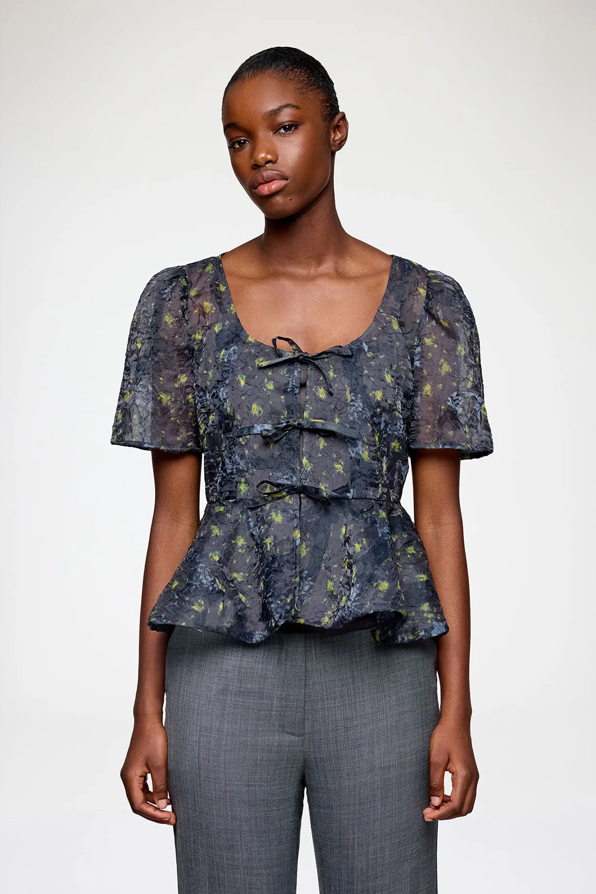 Peplum Blouse in Shibori Organza