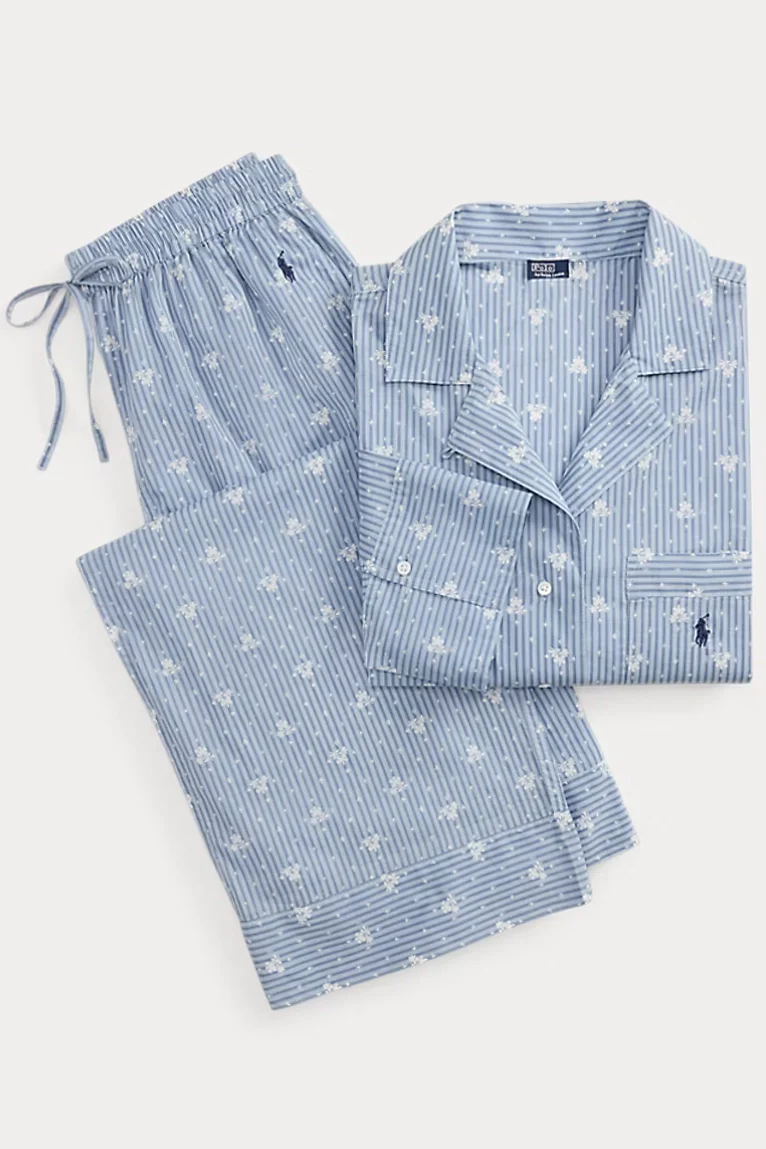 Floral-Stripe Poplin Long-Sleeve PJ Set - Image 2