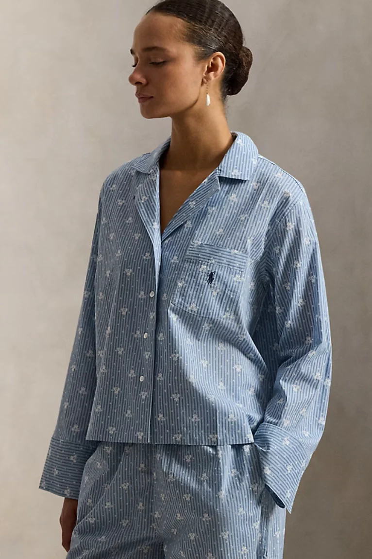 Floral-Stripe Poplin Long-Sleeve PJ Set - Image 3