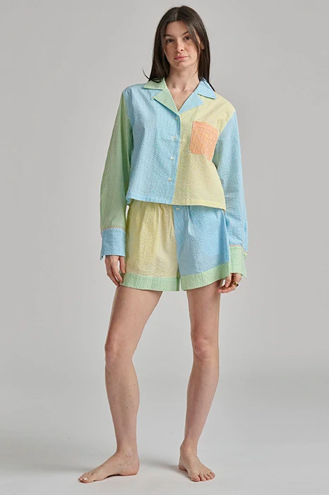 Striped Seersucker Shirt & Boxer PJ Set
